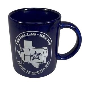 USS Dallas SSN-700 Navy Submarine Coffee Mug Cobalt Blue "First in Harm's Way"